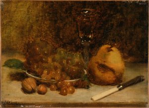 Druer, kniv og glas af J. Alden Weir