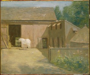Gårdsplads i New England af J. Alden Weir