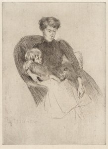 Kvinde og barn, siddende (mor og barn med legetøj) af J. Alden Weir