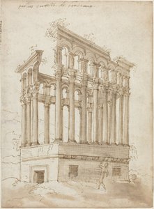 "Palais Tutelle" i nærheden af Bordeaux (pen og brunt blæk med brun lavering på lagenpapir) af J. Androuet (1510-84) Ducerceau