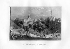 Parken og rådhuset, New York, 1855. af J. Archer