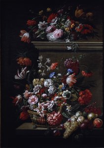 Blomsterstilleben (olie på lærred) af J B and Bogdany Jakob Monnoyer