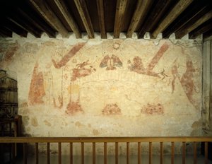 Et vægmaleri fra det 15. århundrede på østvæggen af det malede kammer i Cleeve Abbey, Somerset, 1999 af J Bailey