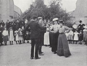 Den Northumbriske Baal-ild, landsbyboere danser af J. Benjamin Stone