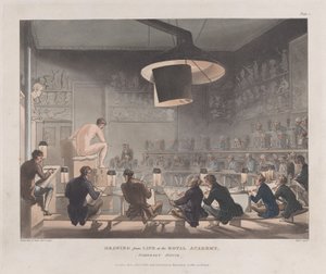 Tegning fra livet på Royal Academy, Somerset House, 1. januar 1808., 1. januar 1808. af J. Bluck