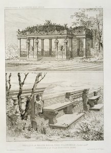 Pergola i La Maison Rouge nær Villemomble, designet af Cordier, og terrasse på Villa Borghese, Rom, ca. 1880
