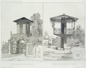 Portal med kiosk, Meudon og overdækket terrasse, St. Denis, fra en mængde design af forskellige arkitekter, pub. Morel & Cie, Paris, ca. 1880 (radering)