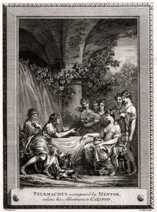 Telemachus, ledsaget af Mentor, fortæller sine eventyr til Calypso, 1774