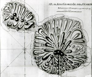 A Plan of King Georges Island eller Otheite, 1769 (litho) (bw foto) af J. Cook