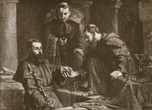 Skjuler skat ved undertrykkelsen af et kloster, illustration fra The Church of England: A History for the People af H.D.M. Spence-Jones, pub. c.1910 litho sepia foto af J. Cooke