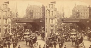 Gruppe af 4 stereografvisninger af Ludgate Hill, London, England, 1850