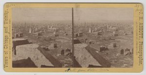 Stereograf af udsigten nordvest fra Water Tower efter Chicago-branden i 1871 af J. H. Abbott