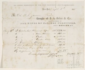 Salgsbrev til oberst B. S. Jordan, 5. september 1855 (blæk på papir) af J. H. Belter and Co. J. H. Belter and Co.