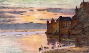 Gendarmerie, Tour Gabriel og River Coesnon, Mont St Michel (farve litho)