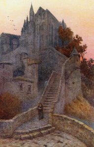 Vidunderet, Mont St Michel (farve litho) af J. Hardwicke Lewis