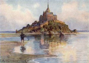 Mont St Michel fra Tombelaine, Aften (farve litho)