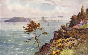 St Servan og Embouchure of the Rance fra Vicomte (farve litho)