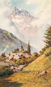 Dents du Midi fra Gryon, over Bex, JHL (farvelitografi)