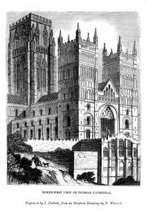 Nordvestudsigt over Durham Cathedral, 1843 af J. Jackson