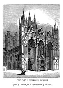 Vestfronten af Peterborough Cathedral, 1843 af J. Jackson