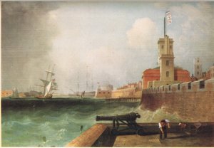 Indsejlingen til havnen i Portsmouth 1846 af J. Lynn