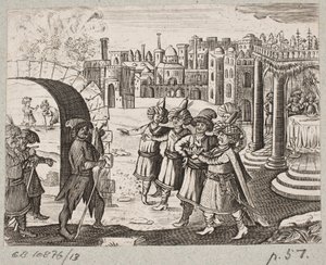 Illustration til Adam Olearius, "Persisk Rosenthal af en genial digter Schich Saadi […]", Slesvig 1660 af J. Muller