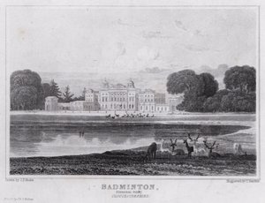 Badminton, generel udsigt, Gloucestershire (gravering) af John Preston Neale