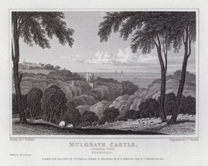 Mulgrave Castle, generel udsigt, Yorkshire (gravering) af John Preston Neale