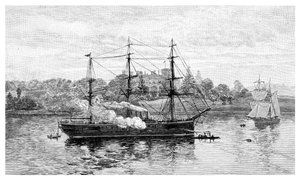 Government House og HMS Nelson, Sydney, New South Wales, Australien, 1886.
