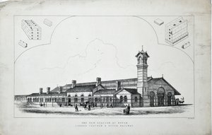 Ny station ved Dovor (sic). London, Chatham og Dovor Railway. 1860 (radering på papir) af J. R. Jobbins