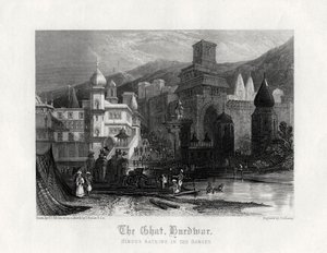 Ghat, Hurdwar, hinduer, der bader i Ganges, 1800-tallet