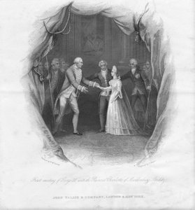 Første møde mellem George III med prinsesse Charlotte..., 1761, midten af det 19. århundrede. af J. Rogers