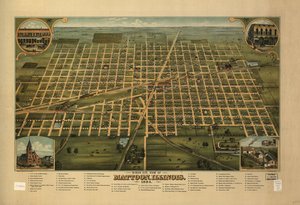 Fugleperspektiv af Mattoon, Illinois 1884. af J. W. Shober and Carqueville Smith