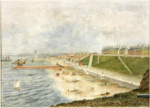 Roker Terrace og havneindgangen fra Holey Rock (akvarel på papir) af J. Webster