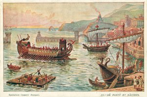 Gammel romersk havn og skibe (farve litho)