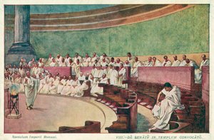 Cicero angriber Catilina i senatet i det antikke Rom (farve litho)