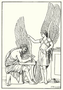 Daidalos og Ikaros, fra et basrelief, Rom (litho)