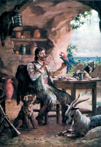 Robinson Crusoe (farve litho)