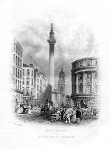 St. Magnus Martyrens monument og kirke, London, 1800-tallet.