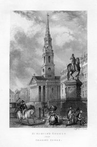 St Martins Church fra Charing Cross, London, 1800-tallet. af J. Woods