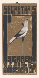 Reklameseddel for sekretærcigarer, med fugl Sekretær Cigarer W.G. Boele WGBS Senior (titel på objekt)