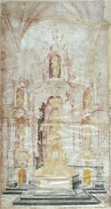 Tegning af hovedalterstykket i Santa Maria d