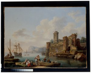 En havnescene af Jacob Philippe Hackert