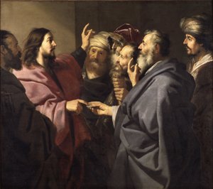 The Tribute Money - The Tribute Money, af Backer, Jacob Adriaensz. (1609-1651). olie på lærred