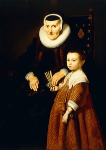 Portræt af en dame, 80 år med en pige, 6 år, trekvart længde, ca. 1632-33