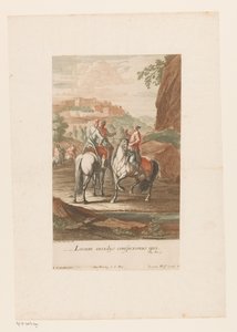 Rytterne vælger et godt sted til kamp Locum insidijs conspeximus ipsi (titel på objekt) af Jacob Andreas Fridrich (I)