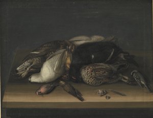 Vildfugle på et træbord af Jacob Biltius