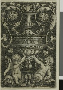 Ornament med vase og to genier ved foden af Jacob Binck