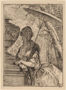 Ung kvinde holder en parasol af Jacob Buys