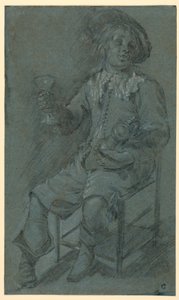 Tegning, siddende kavaler med vinglas, 1650-60 af Jacob Duck